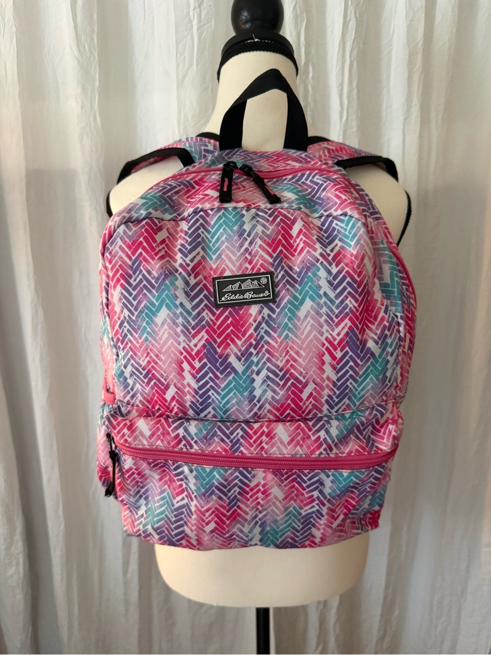 Eddie Bauer Girls Backpack Pink Purple Chevron School Travel Bag 12x15x5 GUC